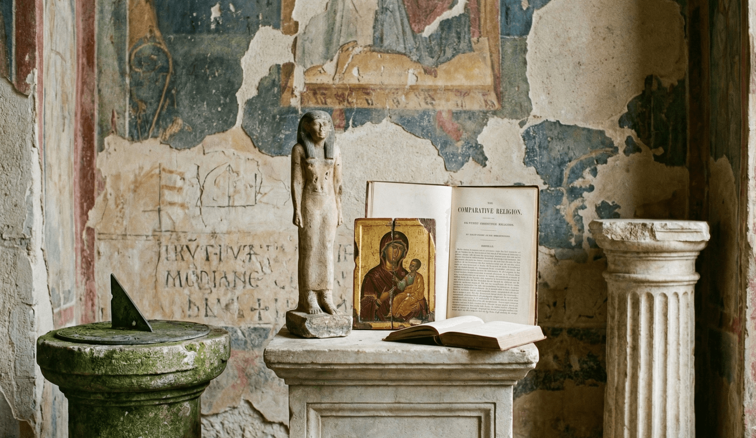 Elementos culturais representando o sagrado como construção simbólica histórica